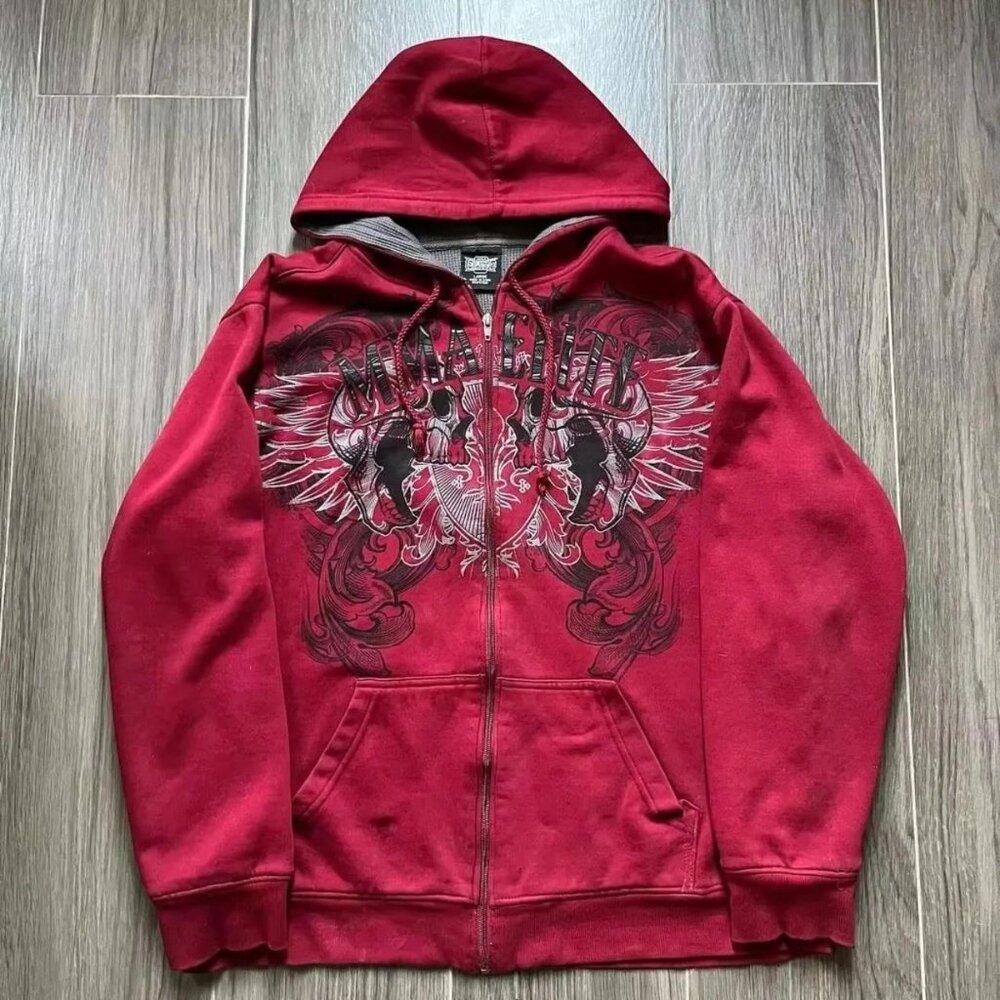Y2k Cotton Red Zipper Hoodie